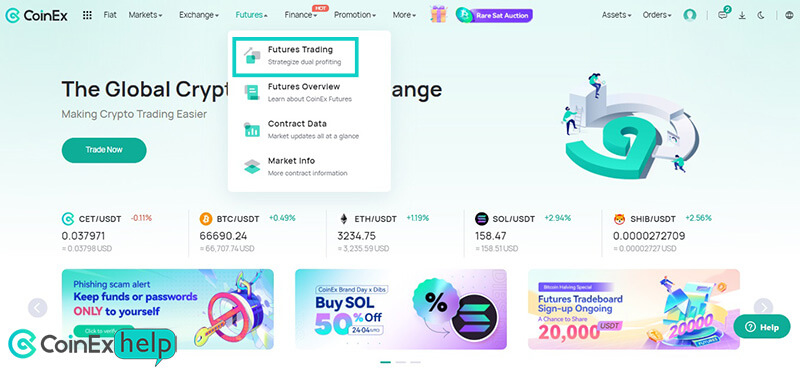 ورود به بخش فیوچرز Coinex