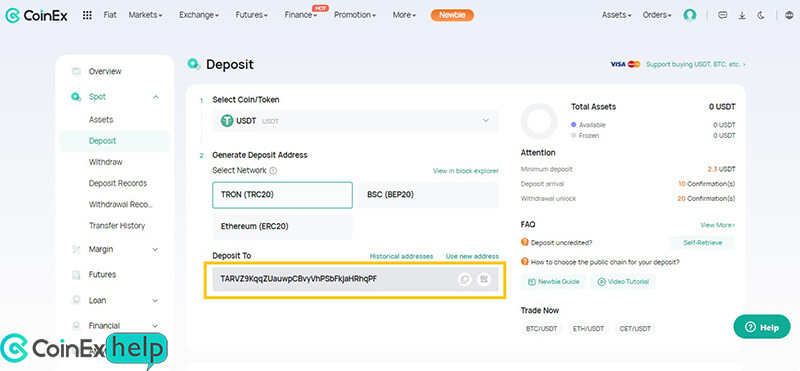 نمایش آدرس واریزی