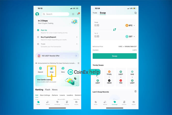 تبدیل ارز یا سواپ (Swap) در اپلیکیشن