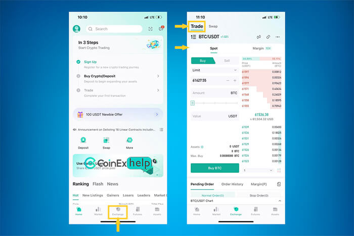 خرید و فروش اسپات یا نقدی ارزهای دیجیتال در اپلیکیشن کوینکس