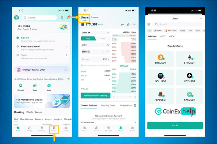 معاملات فیوچرز در اپلیکیشن کوینکس