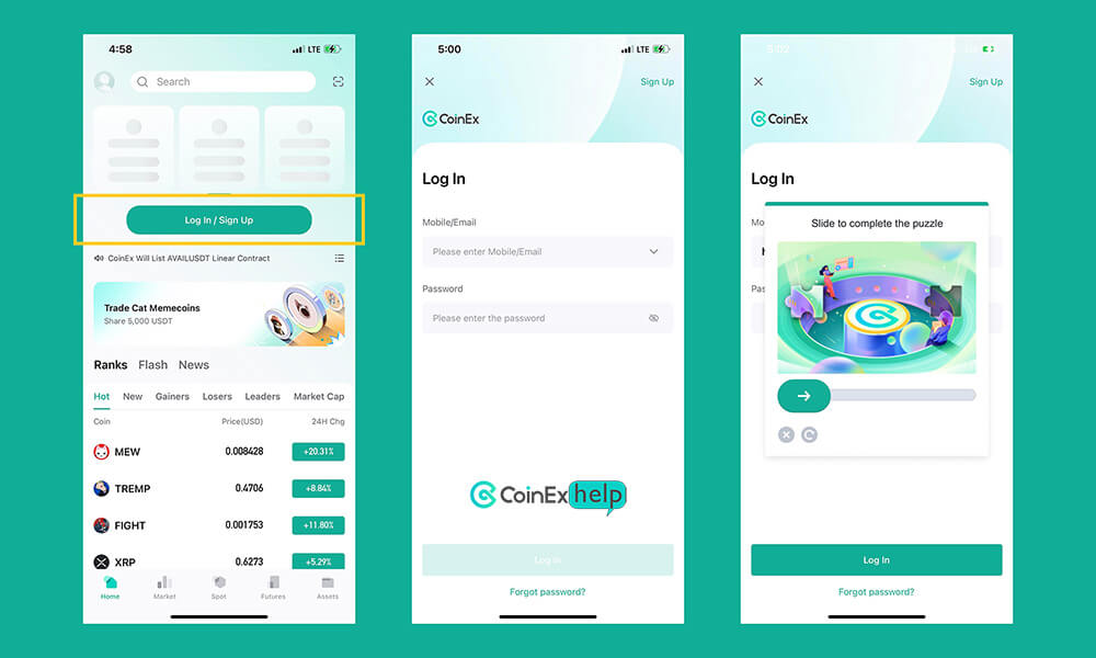 ورود به صرافی کوینکس از طریق موبایل