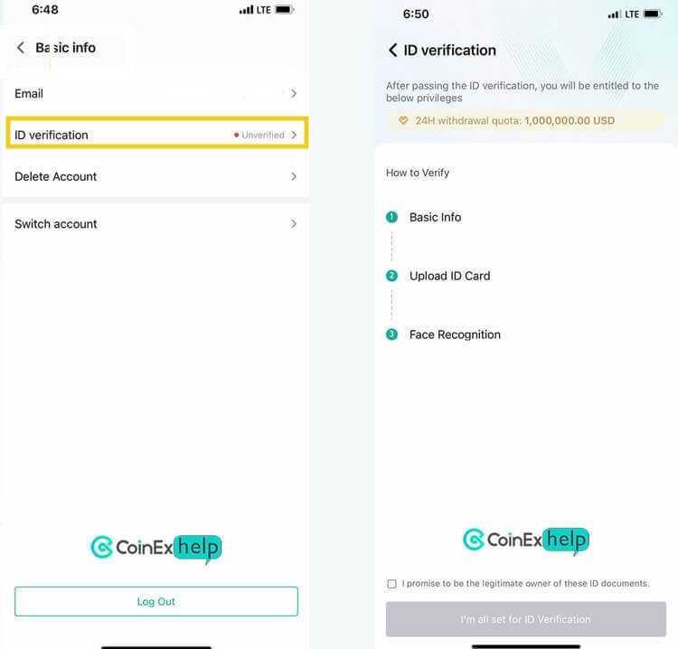 دکمه ID Verification در اپ