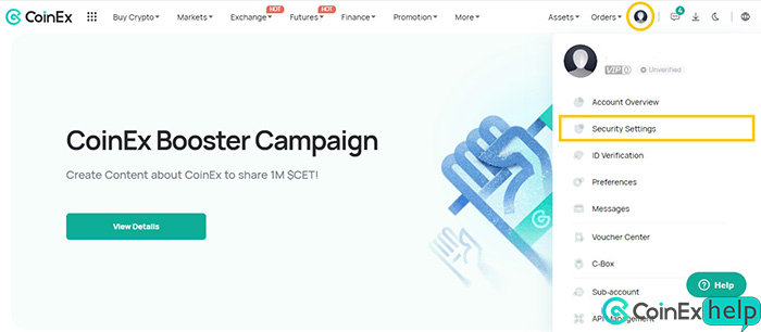 انتخاب گزینه Security Setting در کوینکس