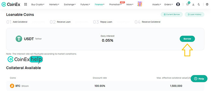 گزینه Borrow در کوینکس