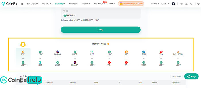 استفاده از سوآپ‌های ترند کوینکس
