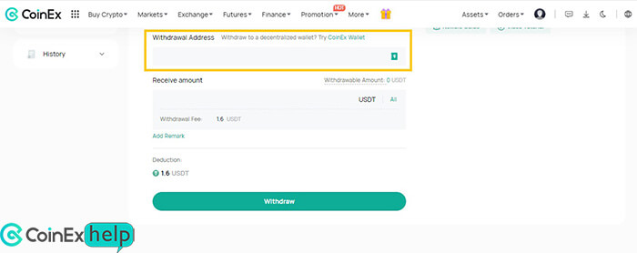 فیلد Withdrawal Address