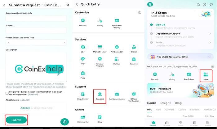 پشتیبانی کوینکس از طریق اپلیکیشن