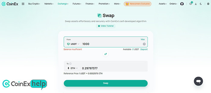 انتخاب تتر به اتریوم در صفحه سواپ
