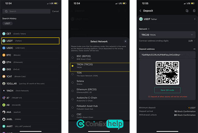 انتخاب ارز و شبکه برای واریز