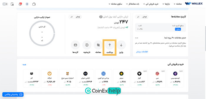 گزینه برداشت در والکس